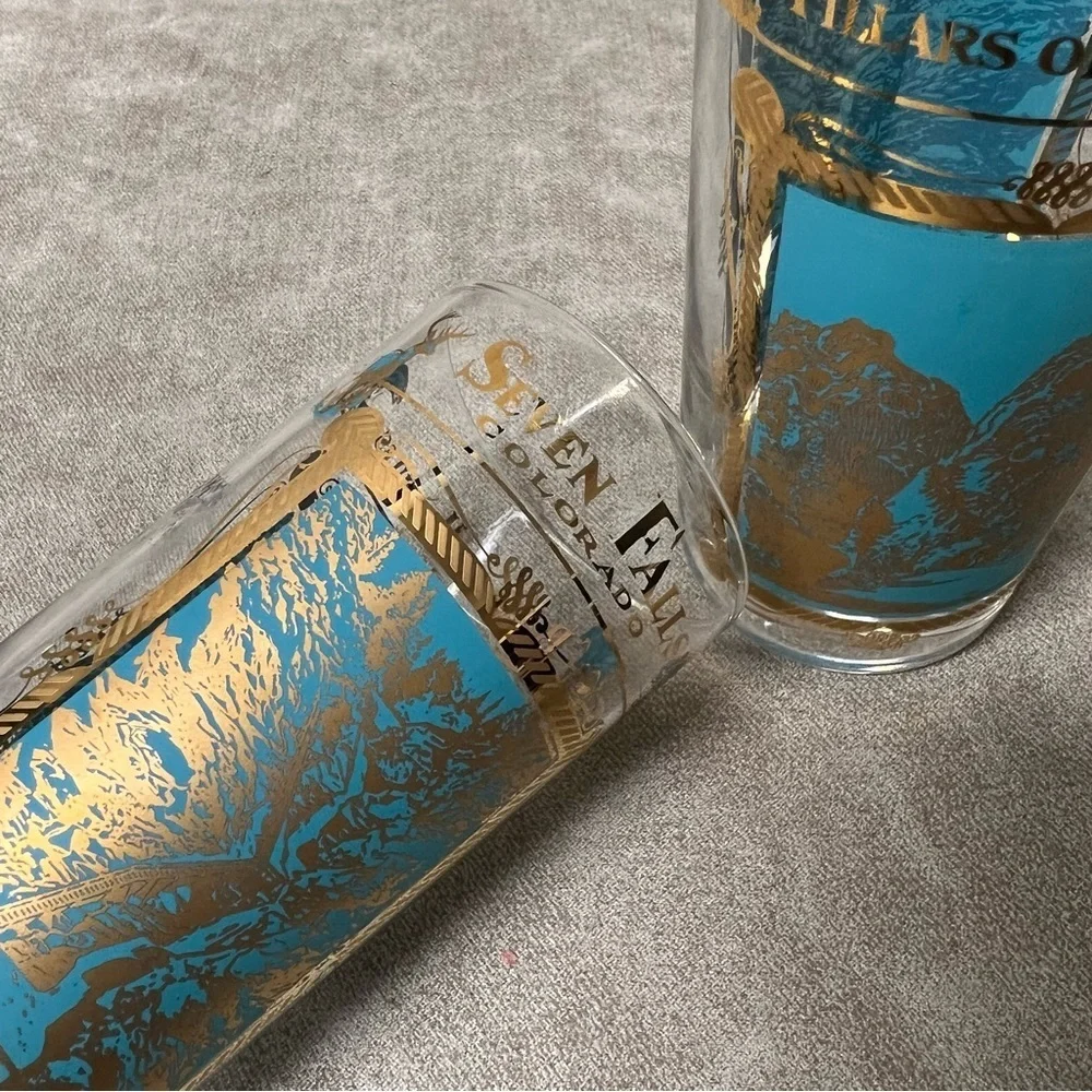 Set of (2) Vintage Seven Falls Colorado Pillars of Hercules Turquoise Gold MCM